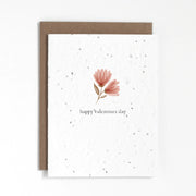 "Happy Valentines Day" plantable greeting card. Our plantable greeting cards are designed and printed in Guelph, Ontario by The Good Card. Their paper is all Canadian made. Kind words that come with a little something extra - flowers!