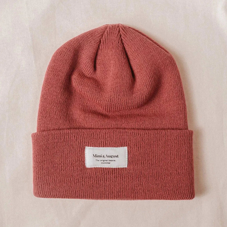 Astro , sweet pink knit beanie. Ethically made unisex knit beanies from Mimi & August in Montreal, Canada. These beanies or toques are now made in Montreal, Canada. This is the perfect light weight beanie for your everyday look, a classic style that really goes with anything.   Comfy & snug enough to keep your ears toasty during the colder months. 