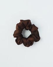 Espresso silk hair scrunchie, handmade by Siena Vida, Toronto.