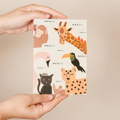 Thank You - Happy Animals greeting card. Made in Canada from recycled paper, we LOVE these French inspired greeting cards from Mimi & August in Montreal, Quebec.