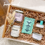 "Lean On Me" general grief gift box. Includes locally sourced, Canadian products for care. Calming lavender tea, hand & body cream, natural lavender coconut soy wax candle, raw honey, dark chocolate bar. This box is in partnership with Inner Travel Grief Coaching by Tammy Faulds.