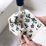 Wild blueberry Swedish sponge cloth from Ten and Co. Eco-friendly kitchen cloth, absorbs more water than paper towels and is reusable and compostable.