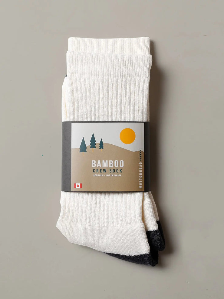 Cozy bamboo crew socks in Ivory. Ethically made in Toronto, Canada by Muttonhead.