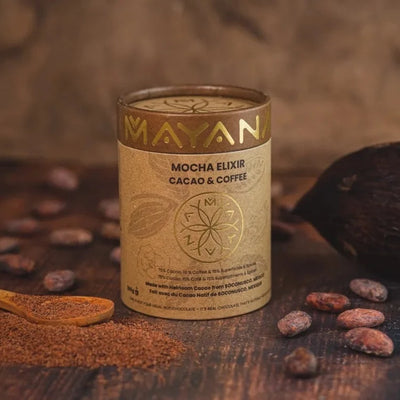 Mocha - cacao and coffee elixir. Cacao Elixirs or drinking chocolate from MAYANA, a woman founded company in the Bruce Peninsula area of Ontario. The founder María was born & raised in the central region of Mexico, in the land of Aztec civilization. Single Origin Cacao, direct Trade, Small-Batch, Gluten-Free, Vegan.