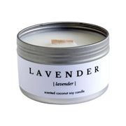 Lavender, Coconut soy wax candles with wood wick in travel tins from Brightfield, a woman owned business in Toronto, Ontario. Hand-poured with love in small batches from our studio in The Beach, Toronto. A lavender field in bloom in Provence, under the Mediterranean sun, with purple rolling hills as far as you can see.