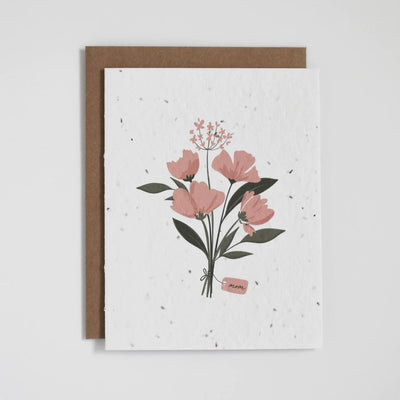 "Mom" Mother's Day Bouquet Plantable Greeting Card.  Our plantable seed greeting cards are designed and printed in Guelph, Ontario by The Good Card. Their paper is all Canadian made. Kind words that come with a little something extra - flowers!