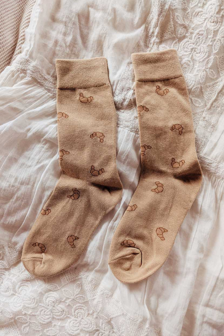 The most comfy, cute cotton socks to sip your morning coffee in. Croissant socks are from Mimi & August in Montreal, Quebec. Made for everyday wear and are soft to the touch.