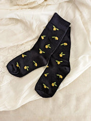 The most comfy, cute cotton socks to sip your morning coffee in. Lemons socks are from Mimi & August in Montreal, Quebec. Made for everyday wear and are soft to the touch.
