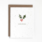 "Merry Christmas" holiday plantable greeting card. Our plantable greeting cards are designed and printed in Guelph, Ontario by The Good Card. Their paper is all Canadian made. Kind words that come with a little something extra - flowers!