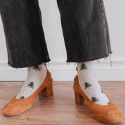 Fir Pine Tree Cotton Socks in cream, neutral colour. The most comfy, cute cotton socks for the winter & holiday season! Fir Tree socks are from Mimi & August in Montreal, Quebec. Made for everyday wear and are soft to the touch.