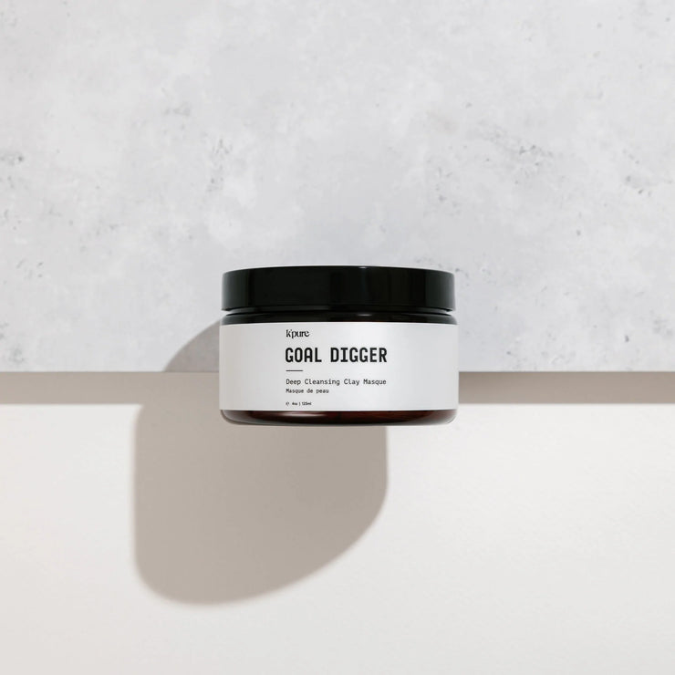 Goal Digger Deep Cleansing Clay Masque from K'pure Naturals in Mission, British Columbia. Goal Digger repair masque is suitable for all skin types and leaves skin feeling fresh and hydrated. It reduces redness and inflammation, leaving skin with a natural glow.