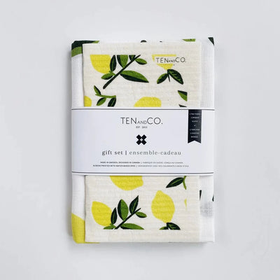 Citrus Lemon Gift Set with Swedish Sponge Cloth & Tea Towel. These tea towel & sponge cloth sets are beautifully designed by Ten and Co. in Toronto, Ontario (designed in Canada - printed in Sweden)