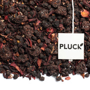 Southbrook Berry caffeine-free tea from Pluck Tea in Toronto. A blend of dried grape skins from Niagara's Organic and Biodynamic Southbrook Vineyards, upcycled and layered with hibiscus and berries for a delicious fruit tea. High in antioxidants and big on flavour - this tea is exceptional served as an iced tea with a sprig of fresh mint. 