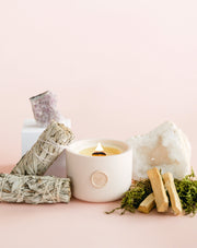 The Healer coconut soy wax candle. Hand poured in Toronto by Pinky Swear & Co. Non-toxic and sustainably made. Palo Santo & Sage  For the seeker, the open spirit and holistic thinker - THE HEALER brings together the natural cleansing properties of wild sage and serene palo santo with the grounding notes of cedarwood and clove. Immerse yourself and center your senses with the uplifting properties of this uniquely blended fragrance specially designed to enhance positive energy.